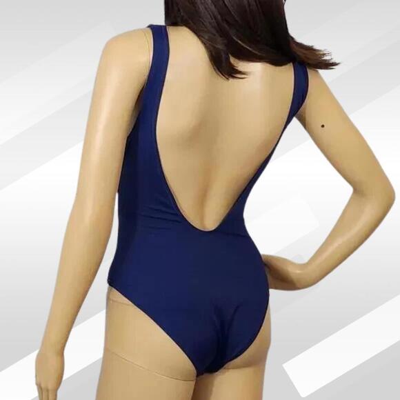 2/$50 Solid & Striped Blue One-Piece Swimsuit Size M | Classic Beachwear - Picture 2 of 6